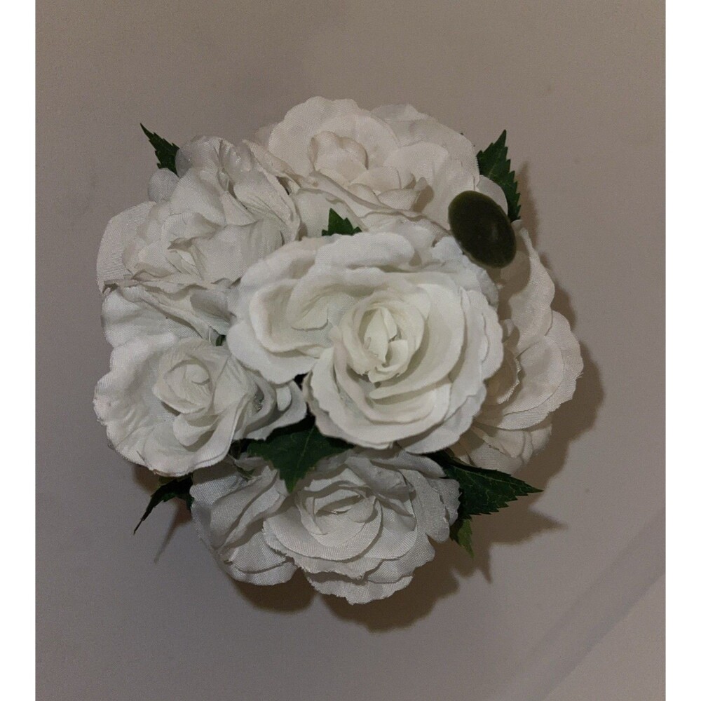 Artificial Floral Arrangement Roses Blue White Porcelain Vase 2.75 n x 2.75 in - Picture 5 of 6
